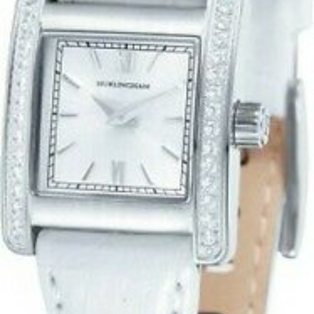 Hurlingham Windsor Ladies Square Face, Crystal Framed, White Leather WATCH